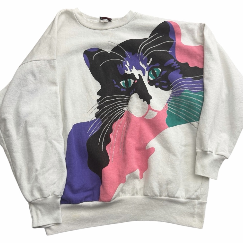 Vintage Small Change Cat Sweatshirt USA Made 80s‎ Abstract Graphic Size Large